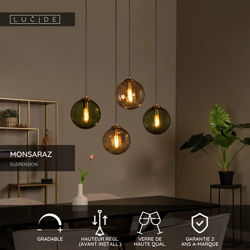Lucide MONSARAZ - Suspension - 4xE27 - Vert - USP